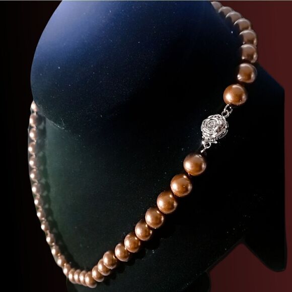 Cocoa Brown 8mm South Sea Pearls 4 Pc. Necklace Bracelet & Earrings 925 Clasps - Picture 5 of 6